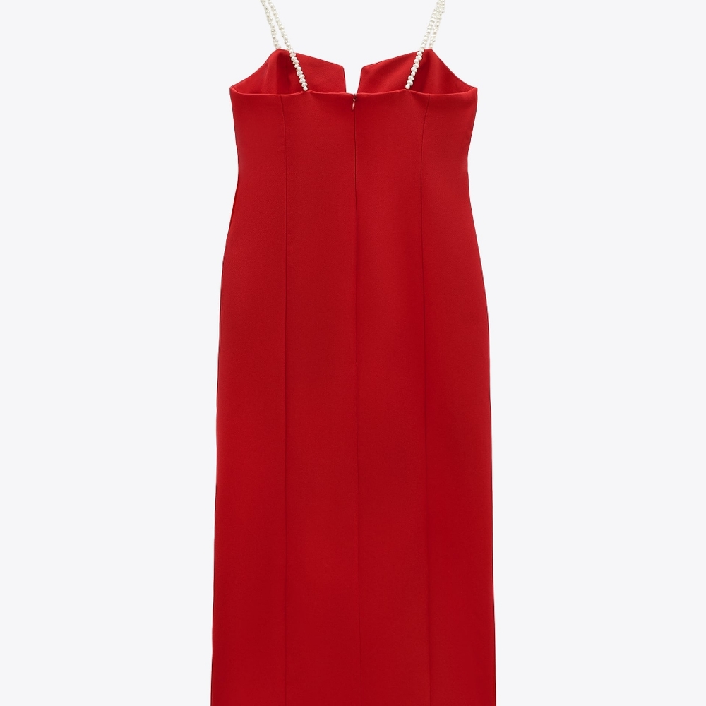 Zara midi dress with pearl straps red size XL BNWT - Picture 14 of 15